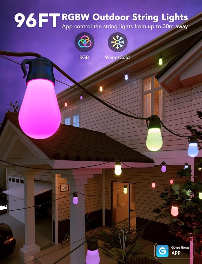 Govee Smart Outdoor String Lights H7016, 96ft RGBIC Outdoor Lights - Image 3