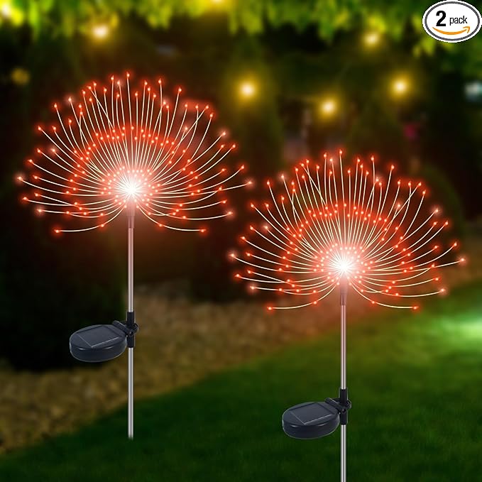 Solar Garden Lights Outdoor Waterproof, 2 Pack 120 LED Solar Firework Lights by Slyuexu