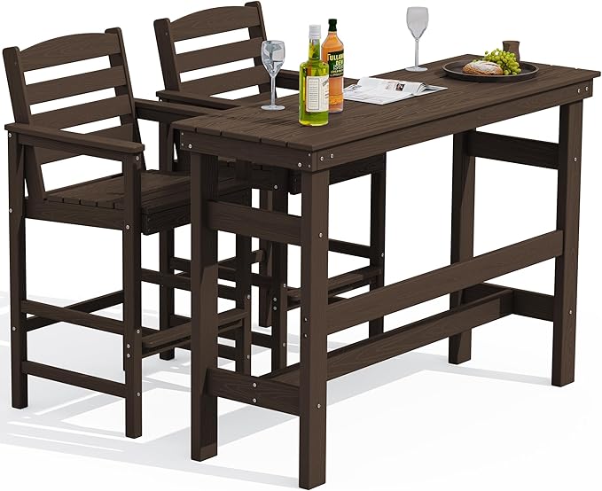 SERWALL Outdoor Bar Table and Chairs Set, Adirondack Bar Chairs Set of 2 and by SERWALL