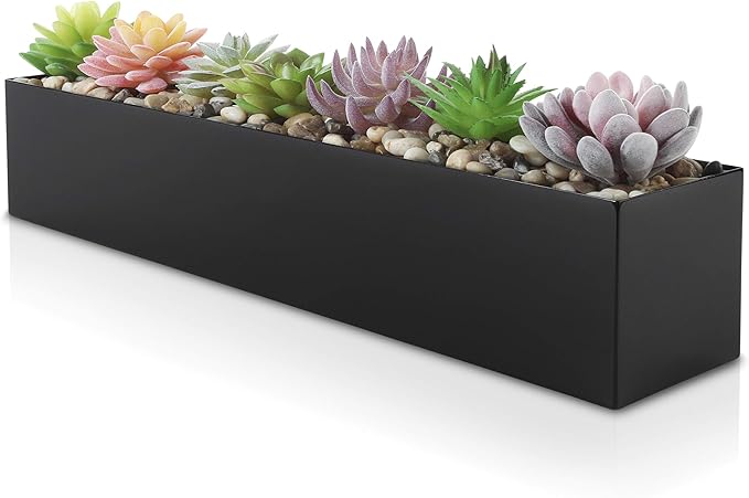 DR&Co Modern Black Trough Rectangular Planter, 16“ Metal Window Planter Box by DRCo