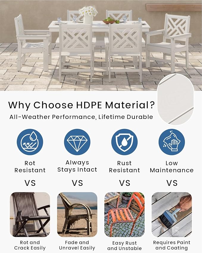 7-Piece Outdoor Dining Set, HDPE All-Weather Patio Table and Chairs Set - Image 3