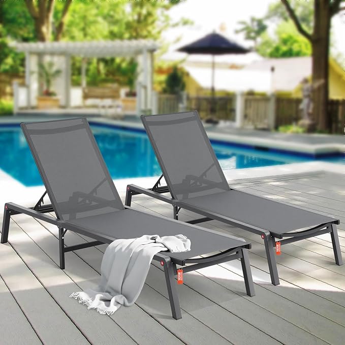 VEVOR 2 Pcs Chaise Lounge Chairs Outdoor, Aluminum Patio Lounge Chair - Image 2