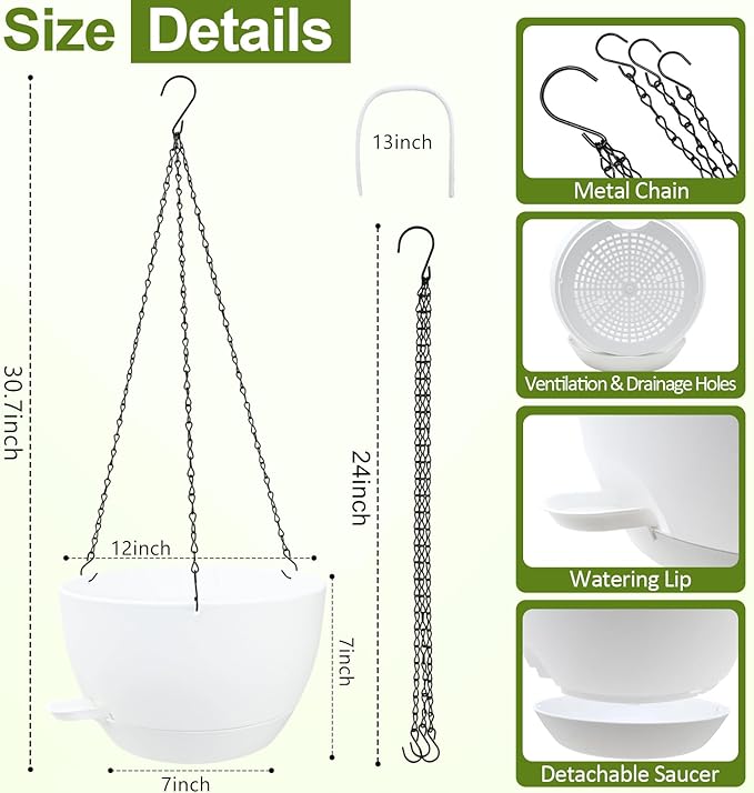 WOUSIWER Self Watering Hanging Planters, 2 Pack 12'' Plastic Pots - Image 4