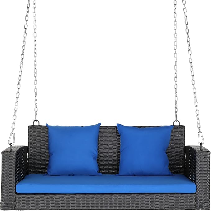 Outvita Porch Swing 2 Person Hanging Bench, Wicker Outdoor Swing Bench by Outvita