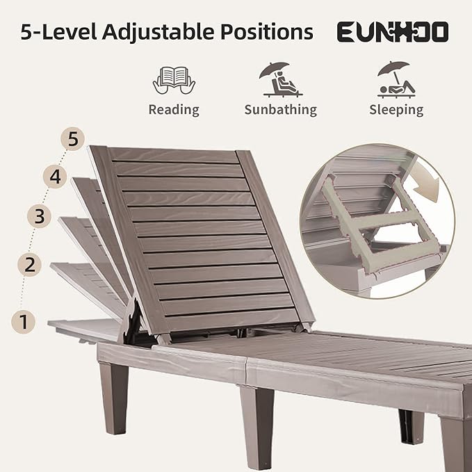 Outdoor Chaise Lounge Set of 2, Adjustable Pool Lounge Chair - Image 3