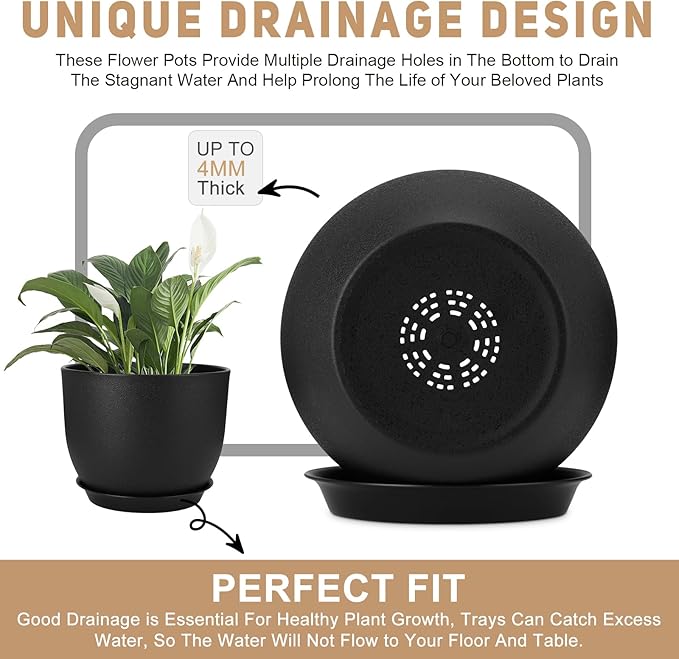 Plant Pots 12/10/9 inch Set of 3, Flower Pots - Image 3