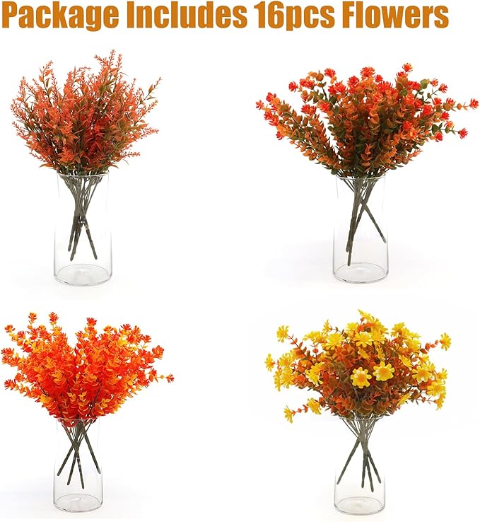 16 Bundles Artificial Plants Outdoor Fake Fall Flowers Mums - Image 3