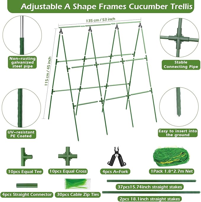 Cucumber Trellis for Raised Beds, 45 x 53 Inch Adjustable Size A-Frame Garden - Image 2