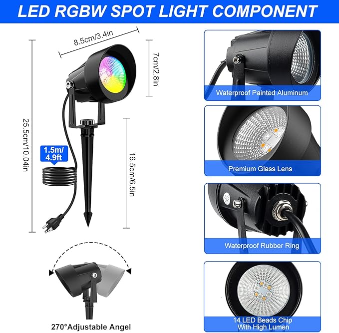 RGB Color Changing Spotlights Outdoor, LED Landscape Lighting - Image 6
