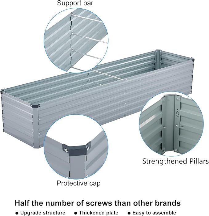 2 Pack 12x4x1FT Galvanized Raised Garden Bed Kit, Outdoor Metal Planter Box - Image 3