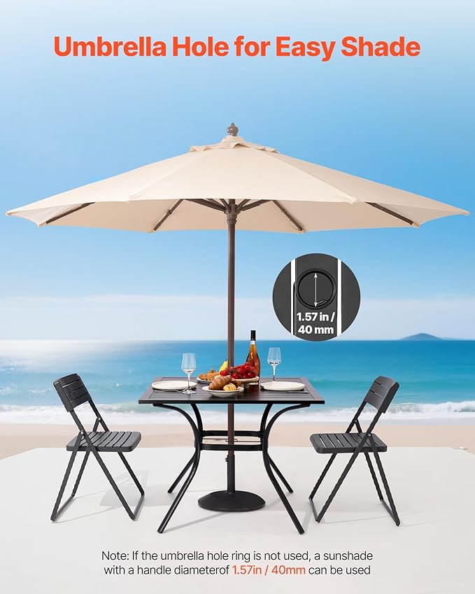 VEVOR Outdoor Patio Dining Table, 37 inch Square Metal Steel Slat Backyard - Image 6