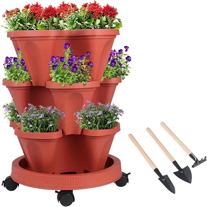 GameXcel Vertical Planter 3 Tier Stackable Planters Garden Planters Strawberry by GameXcel