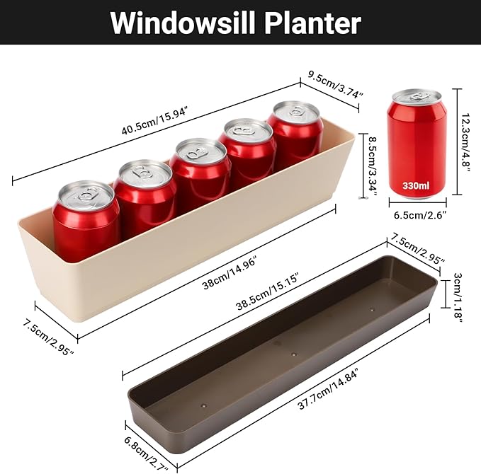 Suream Window Box Herb Planters, 3 Pack 16 x3.8 Inch Indoor Rectangle Succulent - Image 2