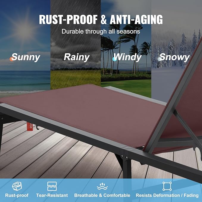 VEVOR 2 Pcs Chaise Lounge Chairs Outdoor, Aluminum Patio Lounge Chair - Image 5