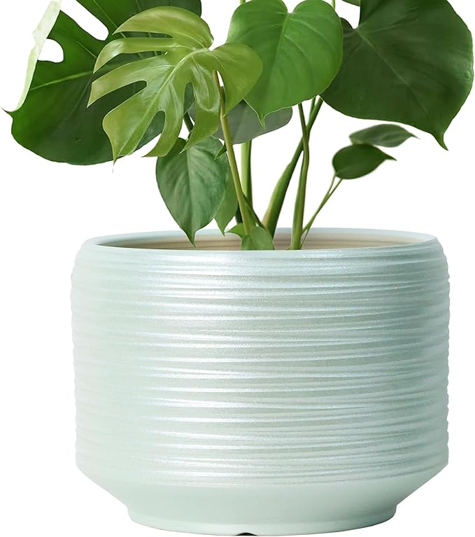 10 Inch Ceramic Plant Pot with Drainage – Large Flower Pot by Bestseler