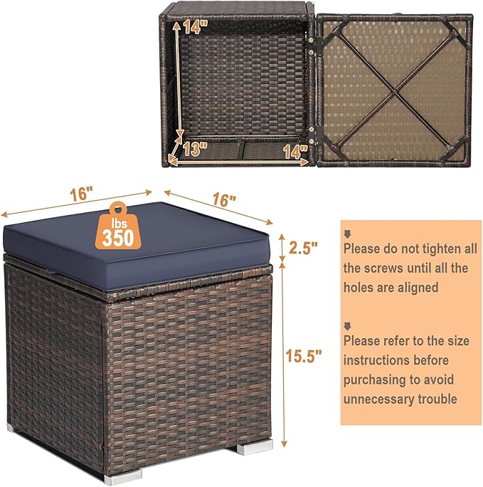RELAX4LIFE Wicker Outdoor Storage Ottoman, 2-Piece Rattan Footstool w/Removable - Image 3