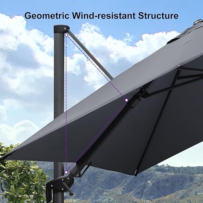 PURPLE LEAF 9.8' X 9.8' Left-right Tilting Patio Umbrella Outdoor Cantilever - Image 9