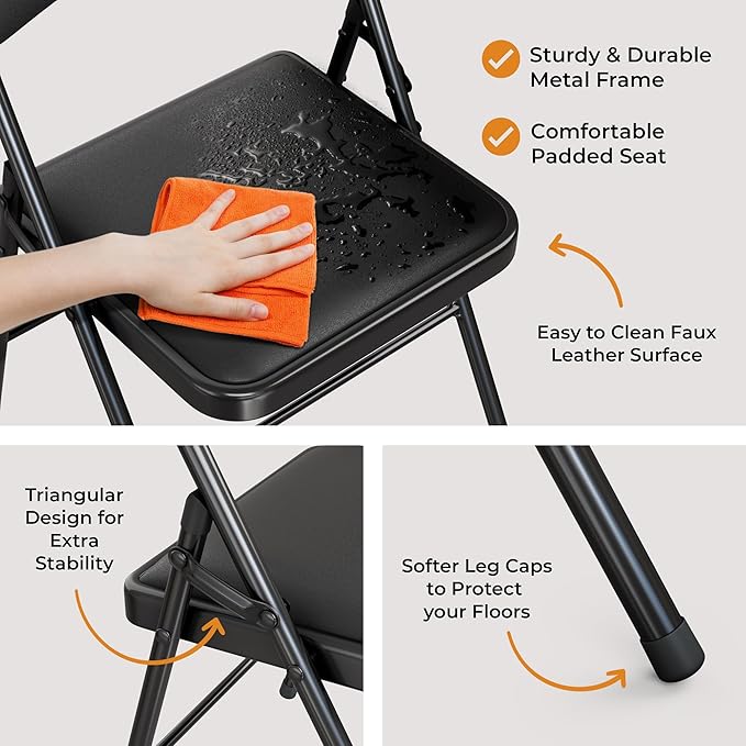 4 Pack Leather Chair | Foldable & Stackable | 350 lbs Capacity Steel Frame Seats - Image 5