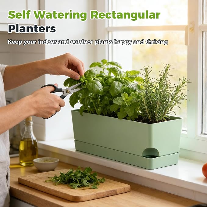 4 Pack Self Watering Pots for Indoor Plants 17 Inches Window Boxes Planters - Image 2