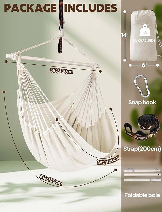 Chihee Hammock Chair Swing Chairs Strong Metal Collapsible Spreader Bar - Image 3