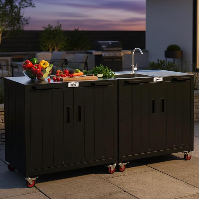 Outdoor Grill Cart with Storage Cabinet and Stainless Steel Top, 35-Inch - Image 2