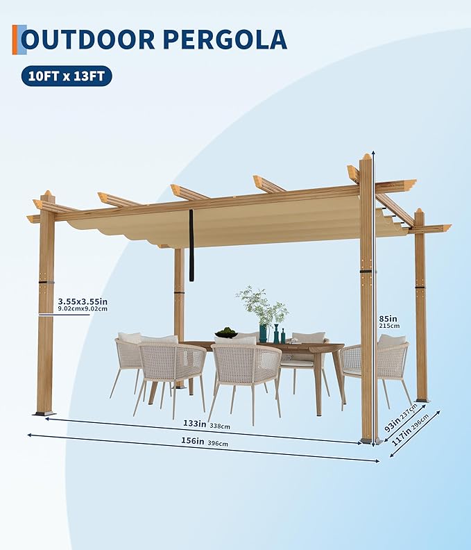 GarveeLife 10 x 13 ft Wood-Grain Outdoor Pergola - Image 6