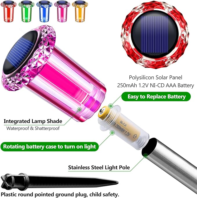 DenicMic Solar Lights Outdoor 10 Pack Waterproof Color LED Stainless Steel - Image 2