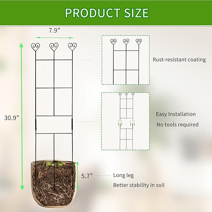 2 Pack 30'' Plant Trellis for Climbing Plants Indoors, Metal Garden Trellis for - Image 3