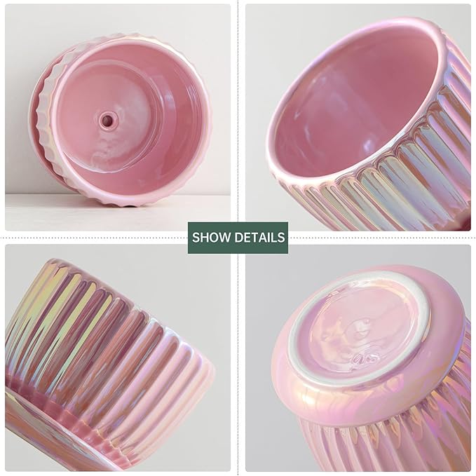 Ton Sin Pink Gold Ceramic Flower Pots, Modern Indoor Decorative Plant Pots Set - Image 5