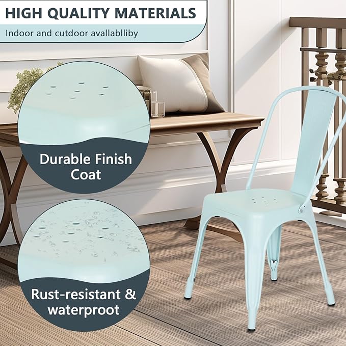 FDW | Set of 4 Metal Dining Chairs | Blue | Stackable Tolix Side Chairs - Image 7