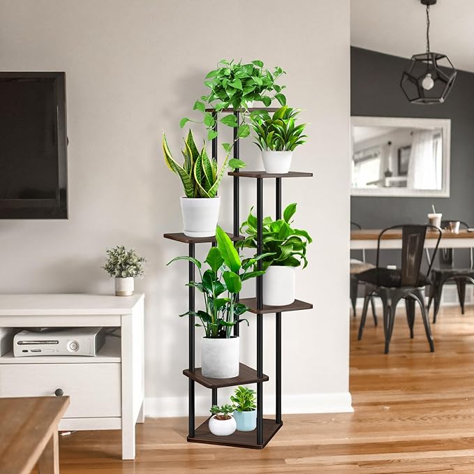 6 Tier Wood Tall Plant Stand Metal Rack Indoor, Planter Shelf Display Rack - Image 8