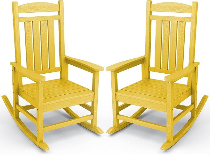 KINGYES Outdoor Rocking Chair Set of 2, High Density Polyethylene Patio Rocking by KINGYES