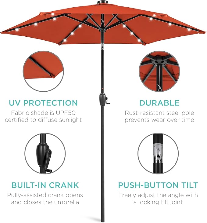 Best Choice Products 7.5ft Outdoor Solar Market Table Patio Umbrella - Image 5