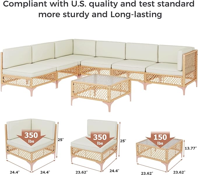LYNSLIM Outdoor Patio Furniture Set, Wicker Outdoor Sectional Set, Boho Patio - Image 2