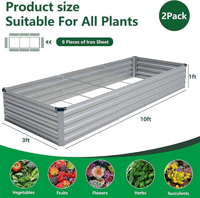 Vengarus 10x3x1FT Galvanized Raised Garden Bed Kit, Outdoor Metal Planter Box - Image 2