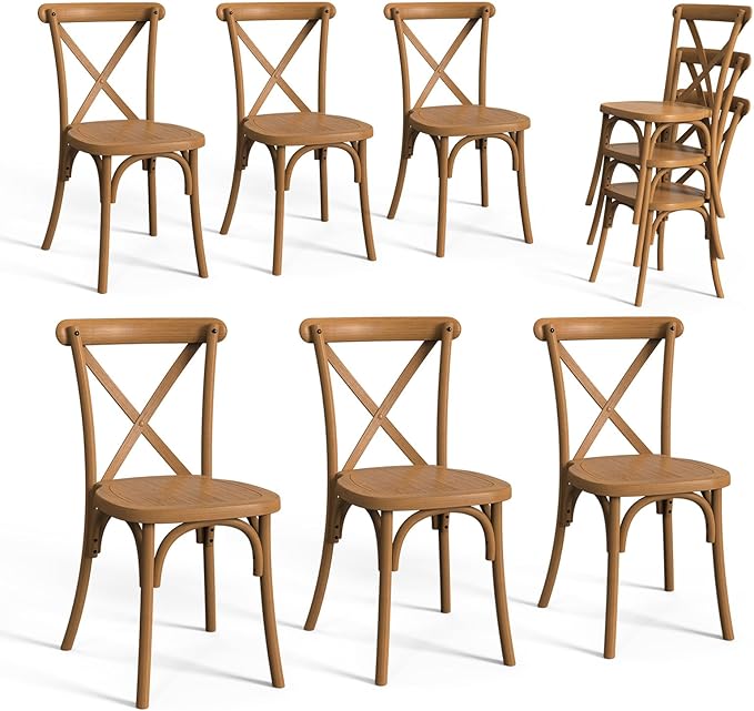 VINGLI Plastic Outdoor Dining Chairs Set of 6, Stackable Patio Farmhouse Brown by VINGLI