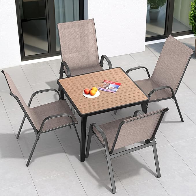 Patio Chairs Set of 4, Easily Set Up Stackable Outdoor Dining Chairs - Image 2