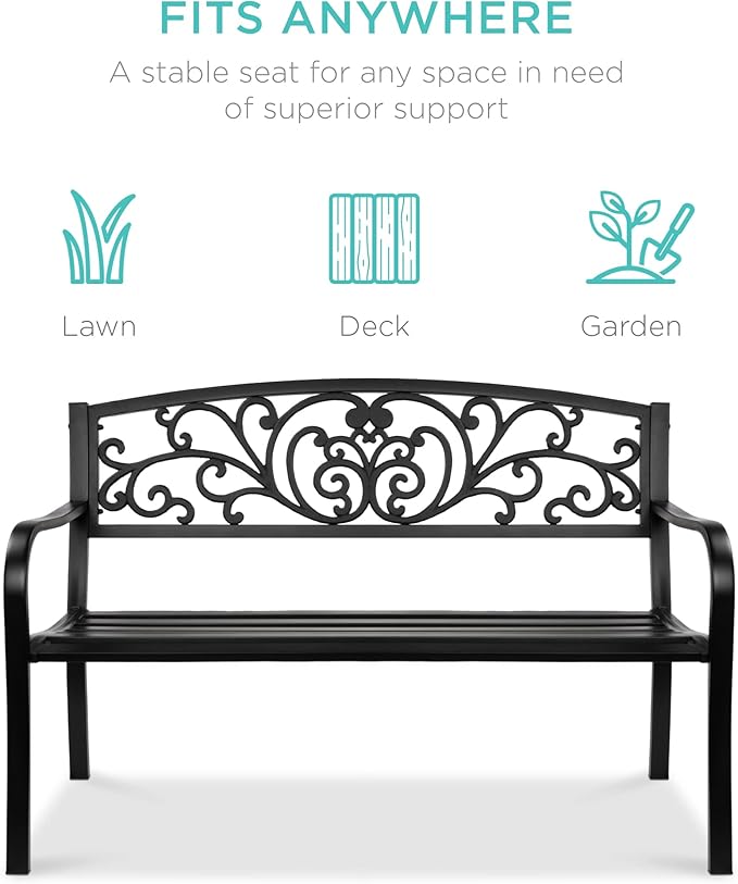 Best Choice Products Outdoor Bench Steel Garden Patio Porch Furniture - Image 3