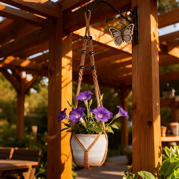 Macrame Plant Hanger, Wood Beads Cotton Hanging Planter Holder - Image 7