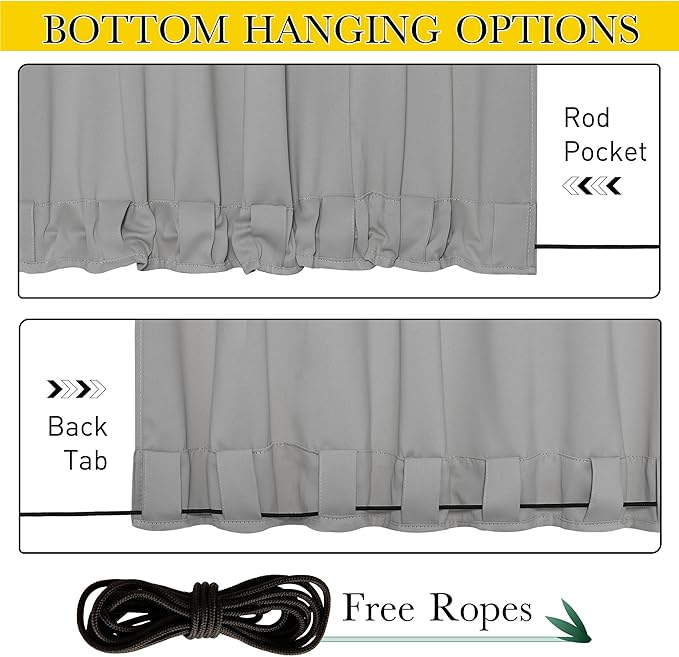 NICETOWN 2 Panels Outdoor Curtains Waterproof Pocket & Back Tab on Top & Bottom - Image 2