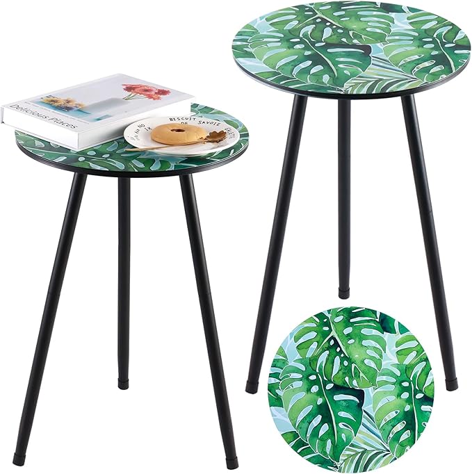 Metal Outdoor Side Tables Set of Two Small Outside Round End Table by PartyZealot