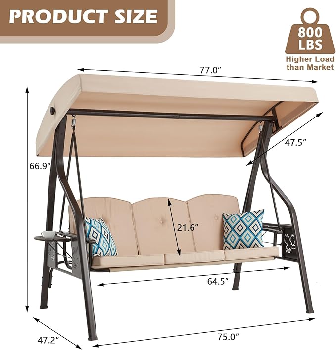 3-Seat Outdoor Porch Swing - Image 7