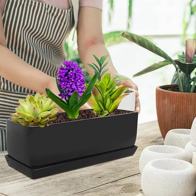 Vencer 14 Inch Rectangular Modern Minimalist Ceramic Succulent Planter Pot - Image 6