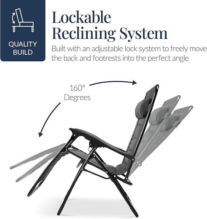 Best Choice Products Oversized Padded Zero Gravity Chair, Folding Outdoor Patio - Image 7