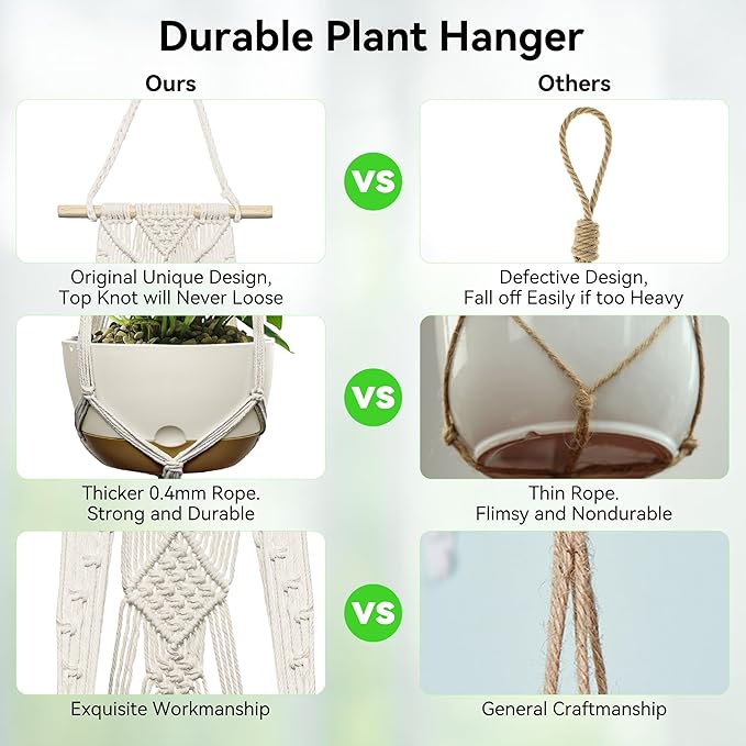 USLAI Macrame Plant Hanger Indoor Outdoor, Fits 4 to 12 Inch Pots, Hanging - Image 2