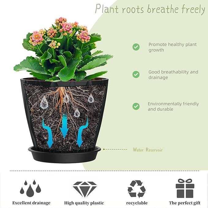 6 Inch Plant Pots, 6 Pack Indoor Flower Pots, Planters - Image 4