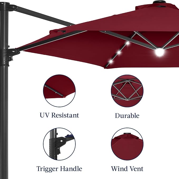 Best Choice Products 10ft Solar LED Offset Cantilever Hanging Market Patio - Image 8