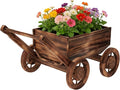 Wooden Flower Cart with Wheels Wooden Wagon Planter Outdoor Garden Planter by Dawnyard