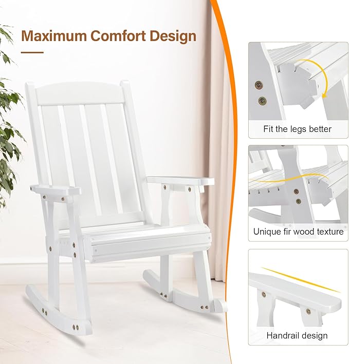 VINGLI Outdoor Rocking Chair Set of 2, Heavy Duty 600 LBS Wooden Rocking Chair - Image 6