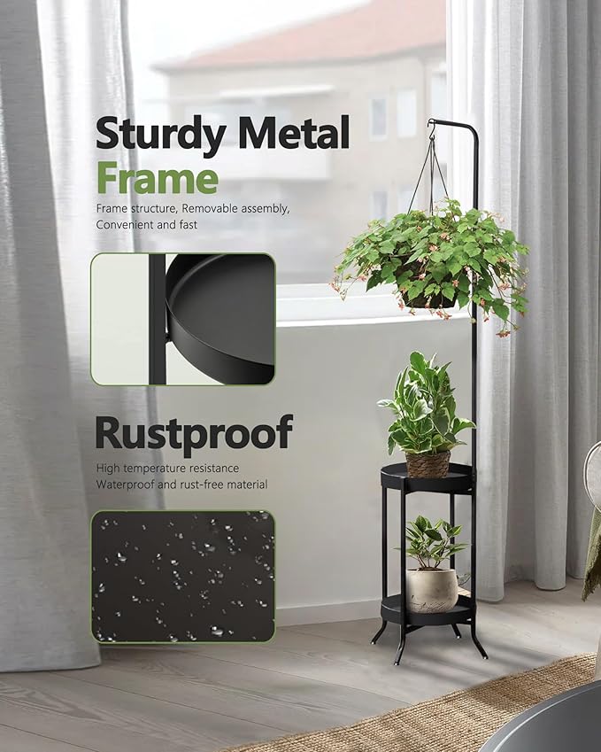 2Pcs Hanging Plant Stand Indoor Outdoor, Space-Saving Corner Metal Plant Shelf - Image 4